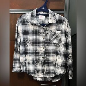 Justice Monochrome Plaid Shirt Sz L 12/14